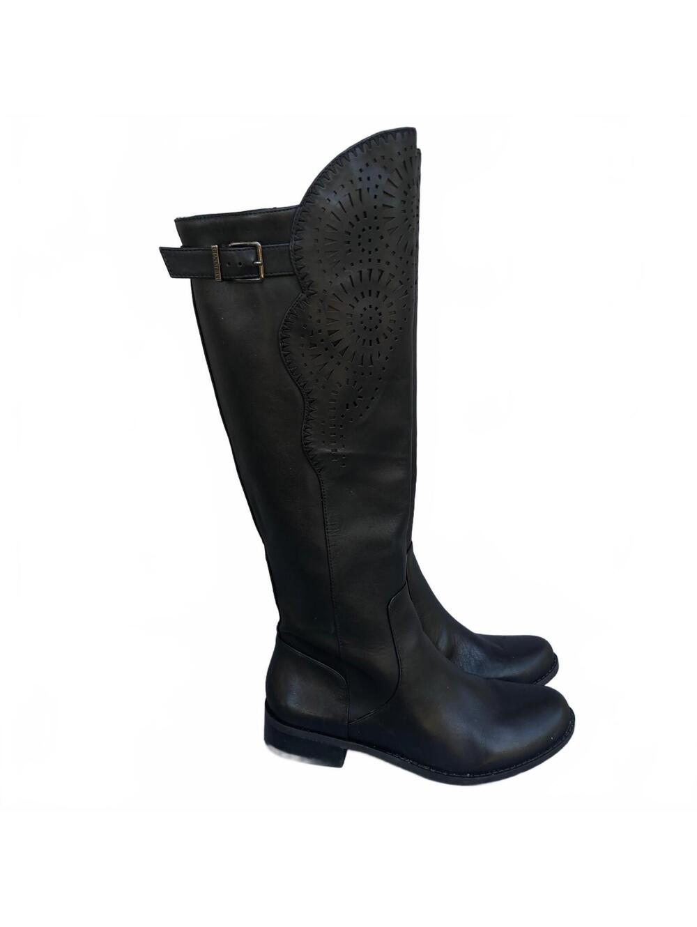 Gianni Bini Eldaa Black Leather Knee-High Boots 5.5M Indie Sleek Whimsigoth